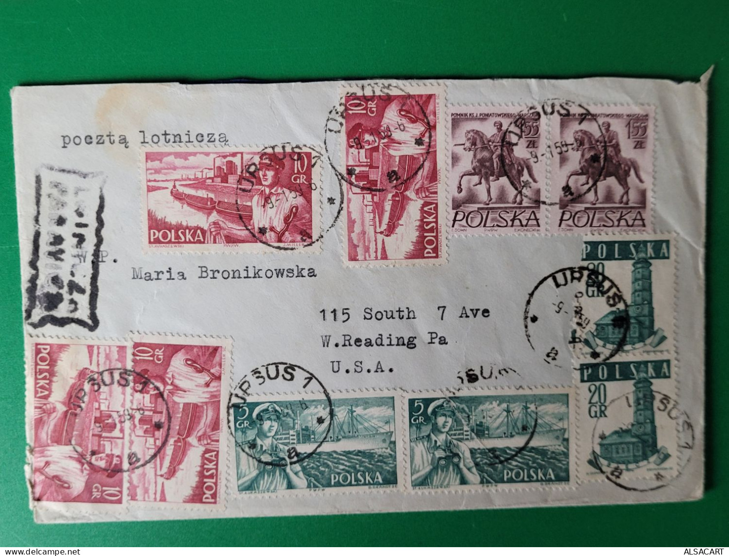 Lettre De Pologne Pour Les   états -unis 1959 , 10 Timbres - Lettres & Documents