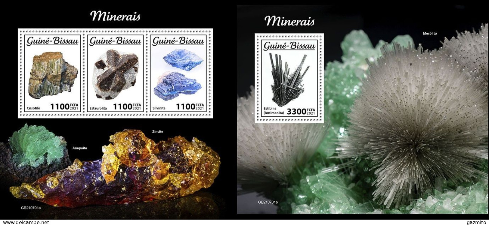 Guinea Bissau 2021, Minerals IV, 3val In BF+BF - Minerales