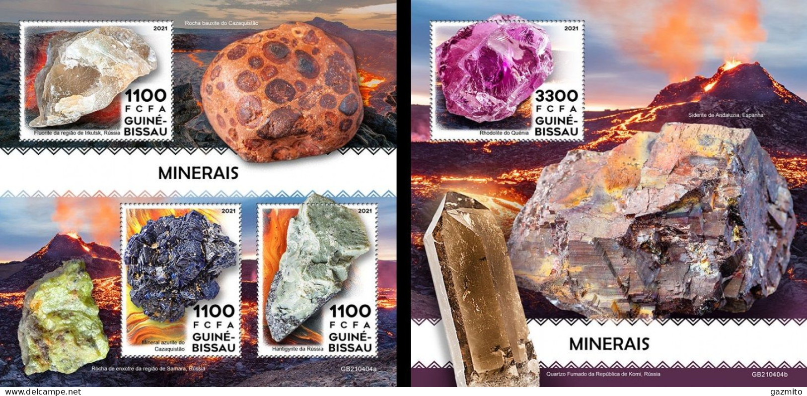 Guinea Bissau 2021, Minerals III, 3val In BF +BF - Minerals