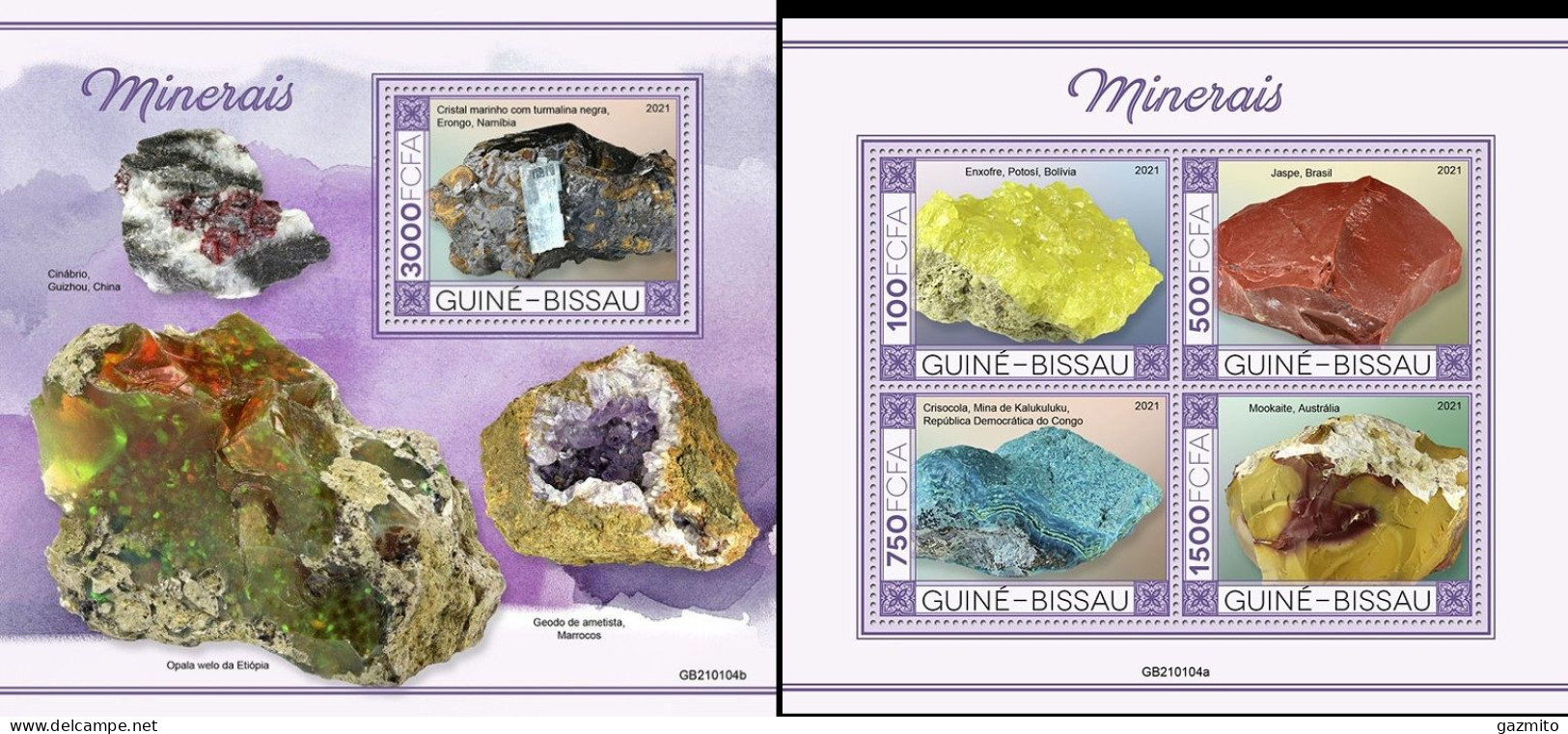Guinea Bissau 2021, Minerals II, 4val In BF +BF - Minerales