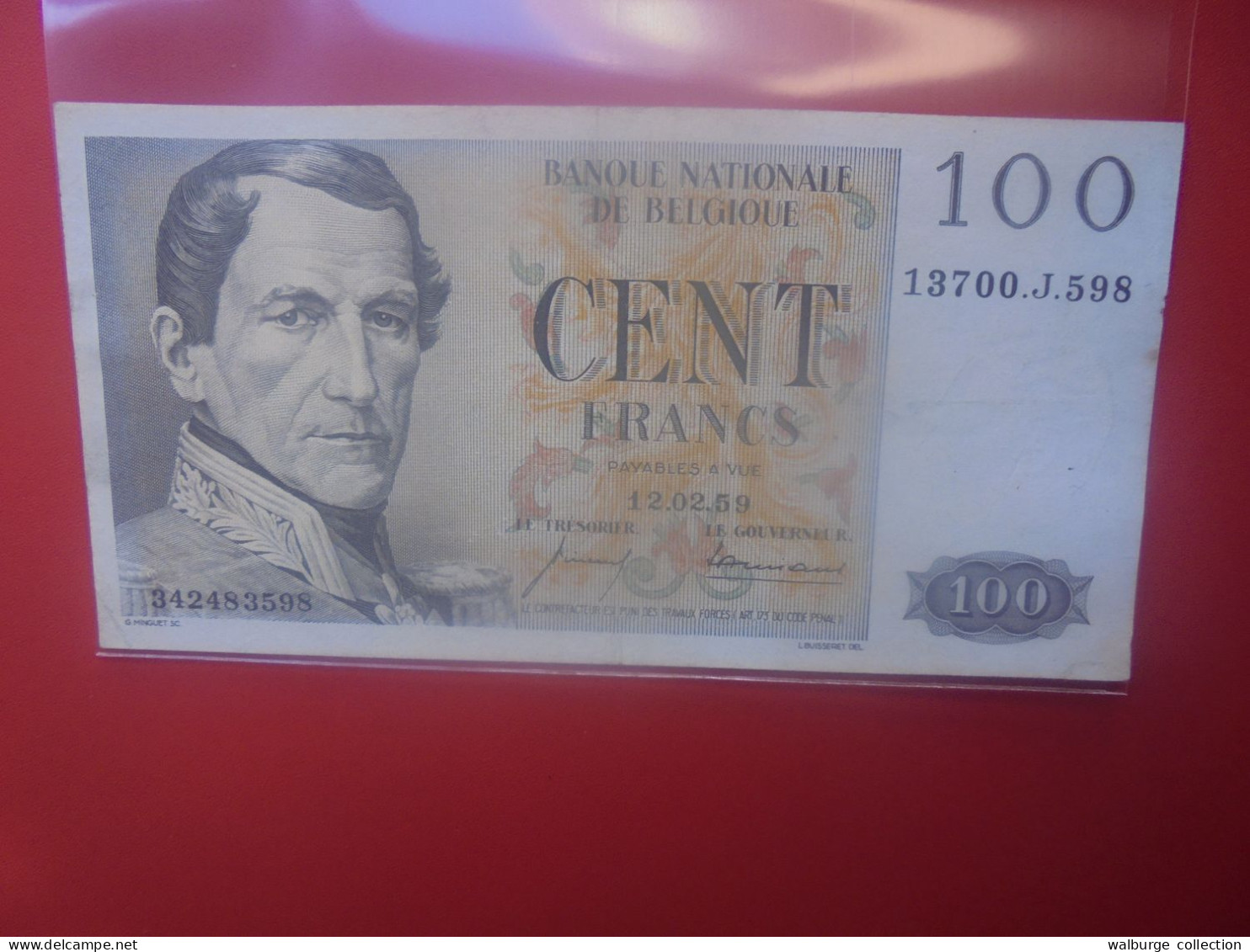 BELGIQUE 100 FRANCS 1959 Circuler COTES:12,5-25-60 EURO (B.33) - 100 Frank