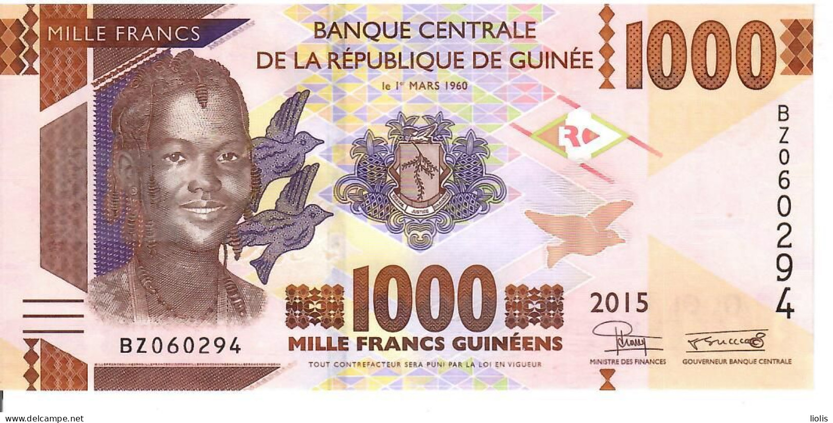 Guinea  P-48a  1000 Francs  2015  UNC - Guinée