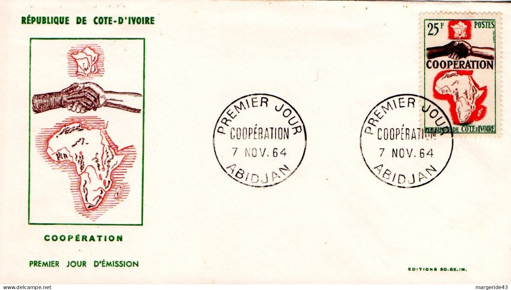 COTE D'IVOIRE FDC 1964 COOPERATION - Côte D'Ivoire (1960-...)