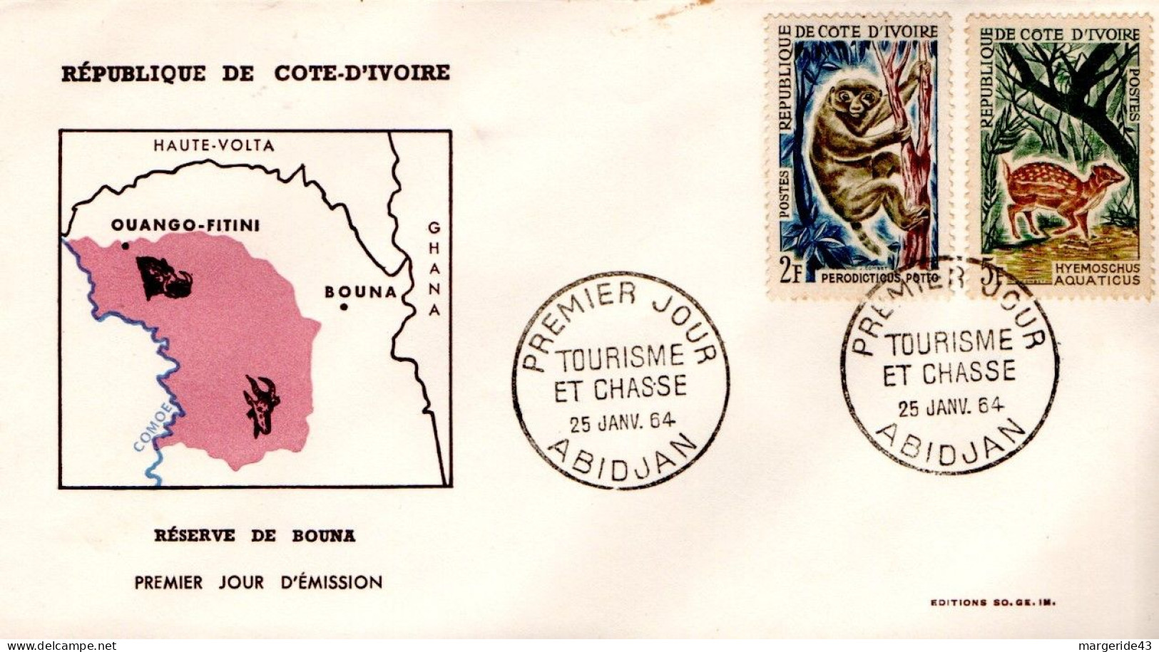 COTE D'IVOIRE FDC 1964 TOURISME ET CHASSE - Côte D'Ivoire (1960-...)