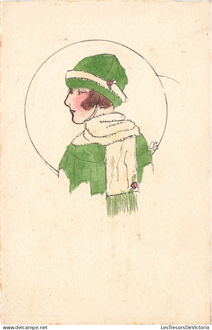 FANTAISIES - Femmes - Une Illustration D'une Femme Seule - Une Tenue D'hiver - Carte Postale Ancienne - Frauen