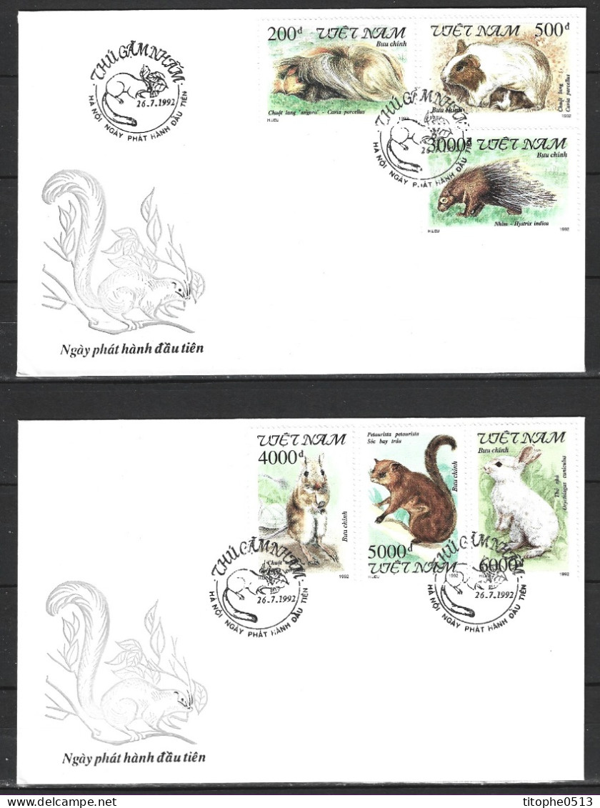 VIETNAM. N°1318-23 De 1992 Sur 2 Enveloppes 1er Jour. Les Rongeurs. - Roedores