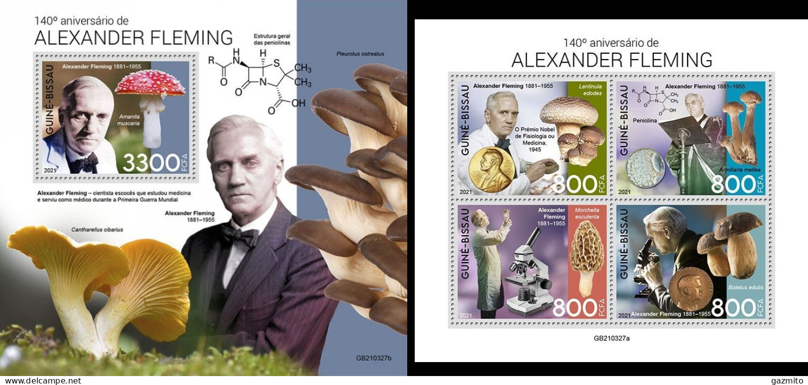 Guinea Bissau 2021, Fleming, Mushrooms, 4val In BF +BF - Química