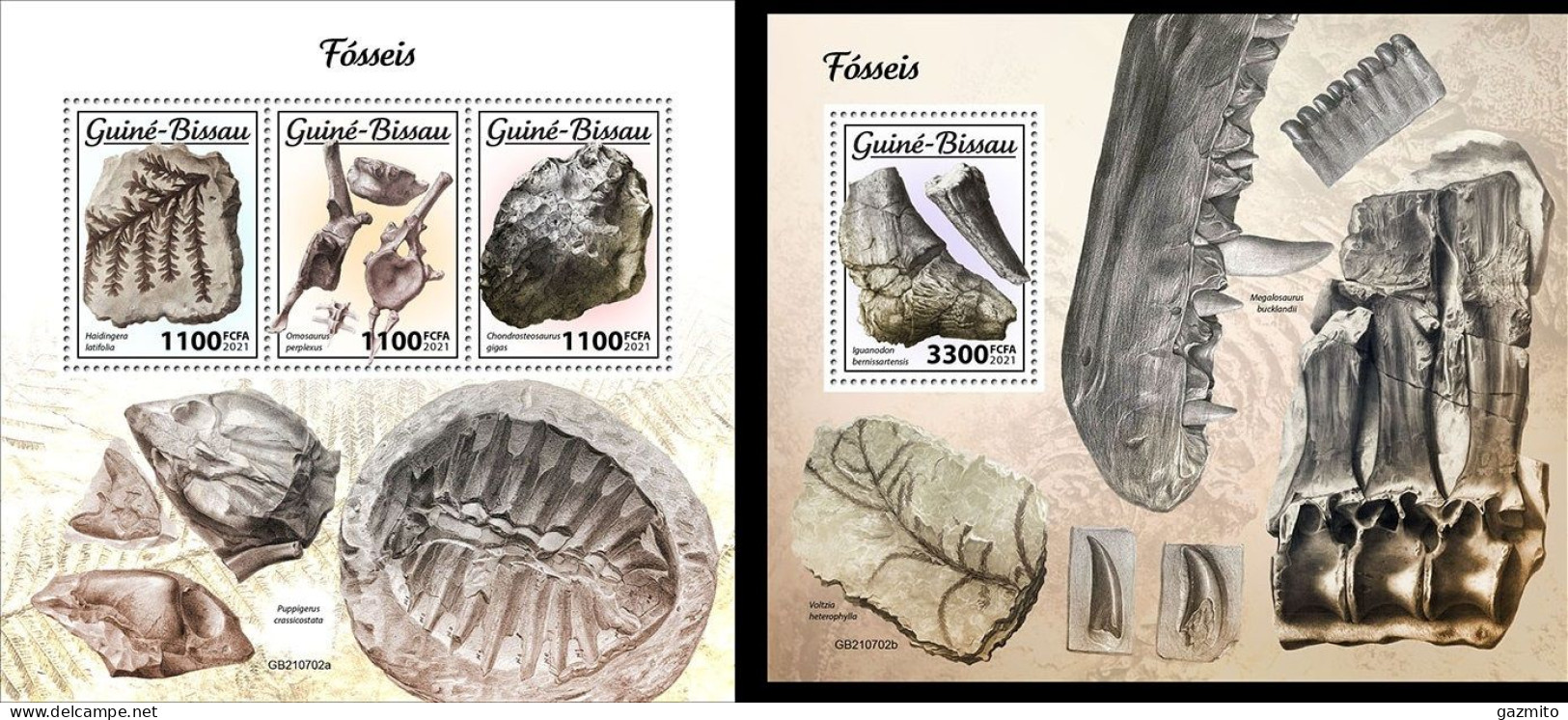 Guinea Bissau 2021, Fossils I, 3val In BF+BF - Fossielen