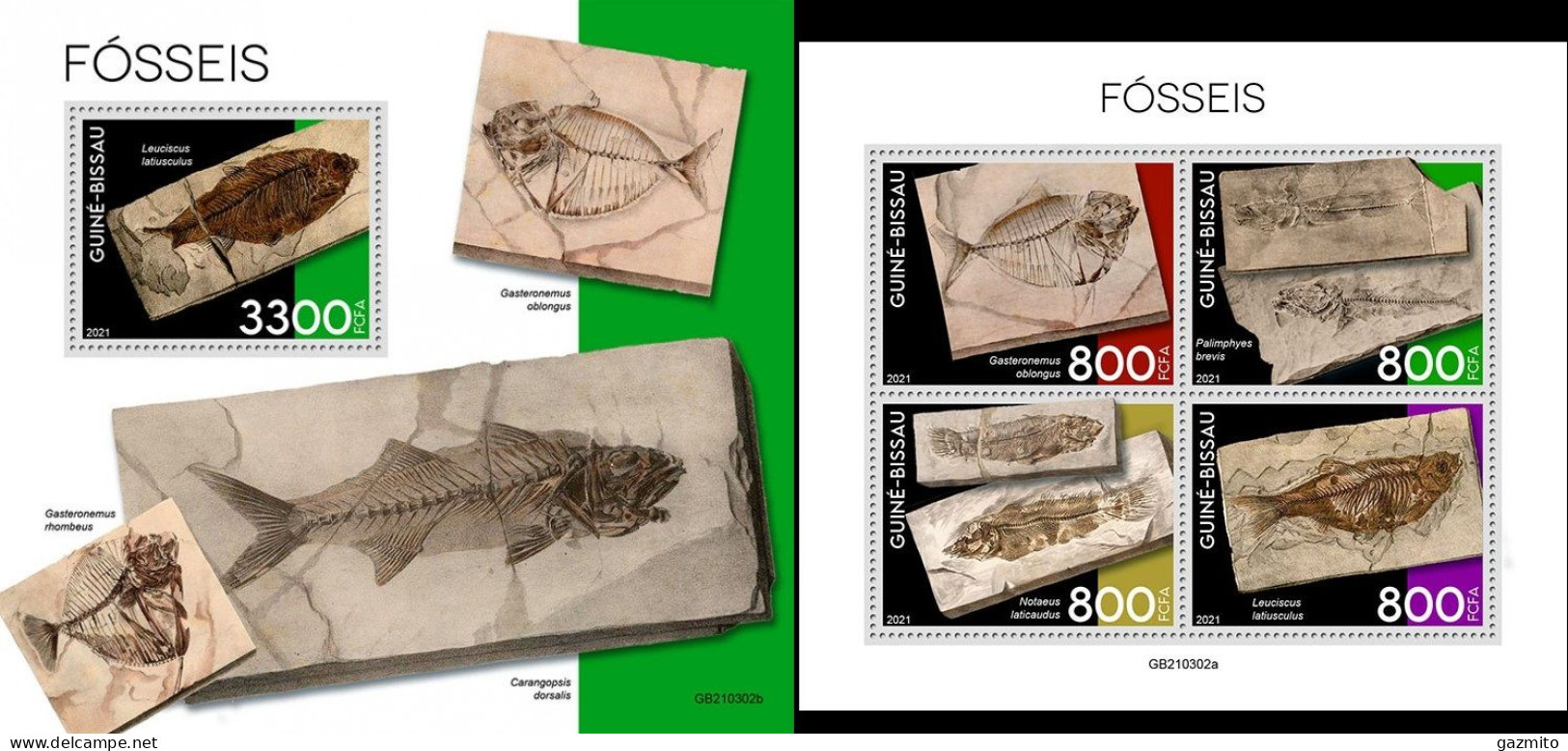 Guinea Bissau 2021, Fossils II, 4val In BF +BF - Fossils