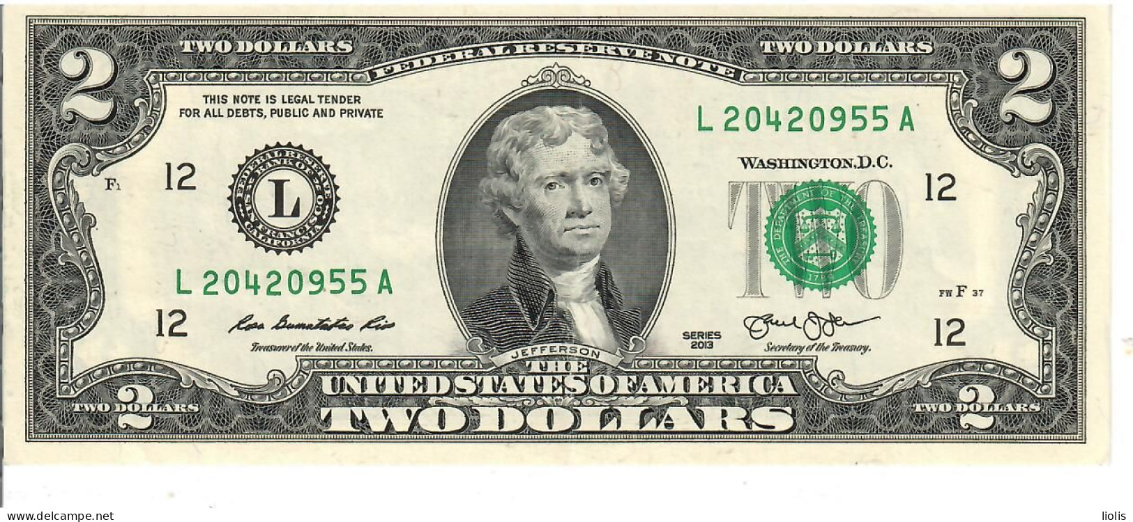 USA 2 Dollars  L  2013  UNC - Biljetten Van De  Federal Reserve (1928-...)
