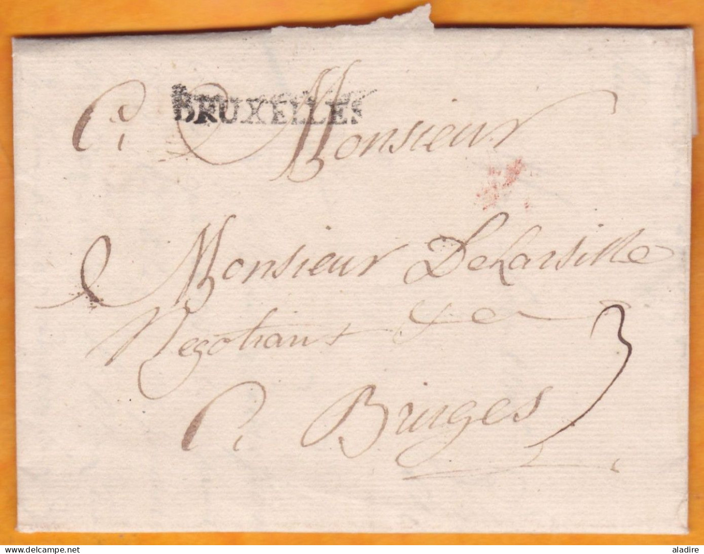 1760 - Marque Postale BRUXELLES Sur Lettre Avec Corresp Amicale De 2 P En Français De Bruxelles Vers Bruges Brugge - 1714-1794 (Austrian Netherlands)