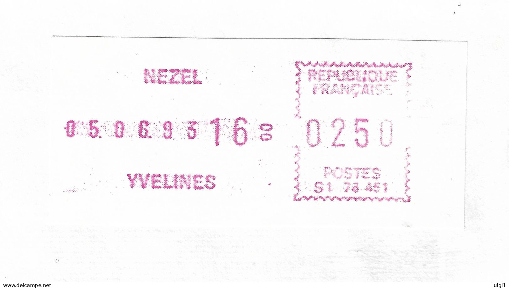 FRANCE 1993.Vignette D'Affranchissement De Guichet - SATAS Frama - 2,50 F. Bureau De NEZEL -YVELINES. TB. - 1969 Montgeron – Papel Blanco – Frama/Satas