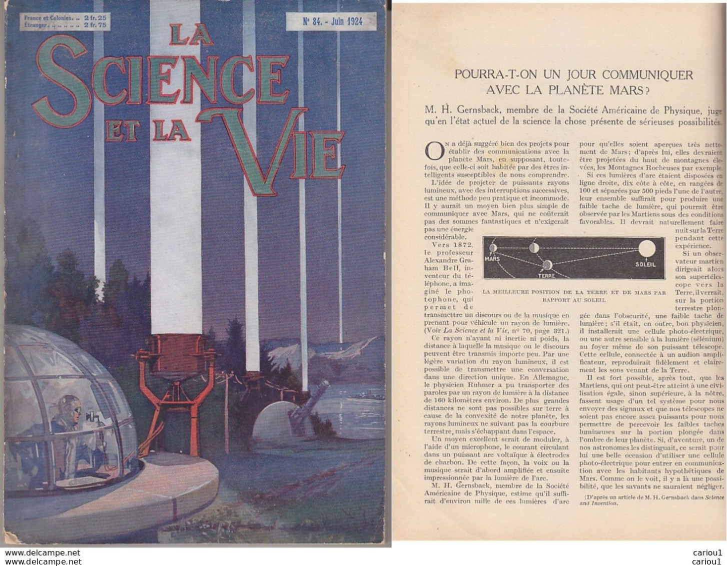 C1  La SCIENCE Et La VIE # 84 Juin 1924 HUGO GERNSBACK Communication MARS SF Port Inclus France - Antes De 1950