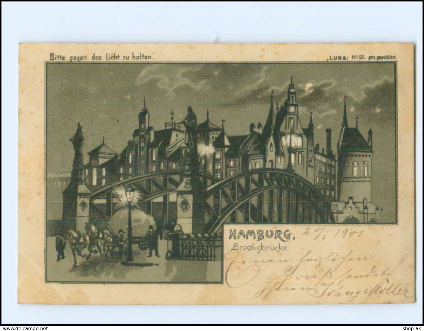 XX14264/ Hamburg Brooksbrücke Halt Gegen Licht Luna No.58 Litho AK Speicherstadt - Contre La Lumière