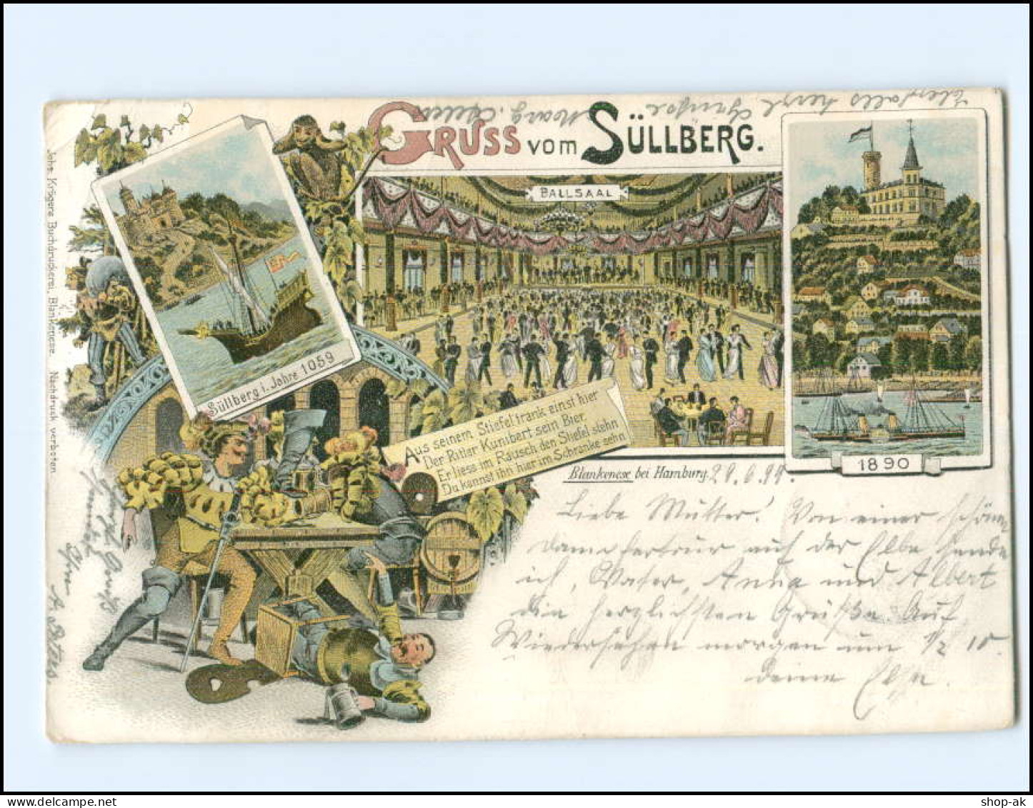 XX14260/ Gruß Vom Süllberg Hamburg Blankenese  Litho AK 1899 - Blankenese