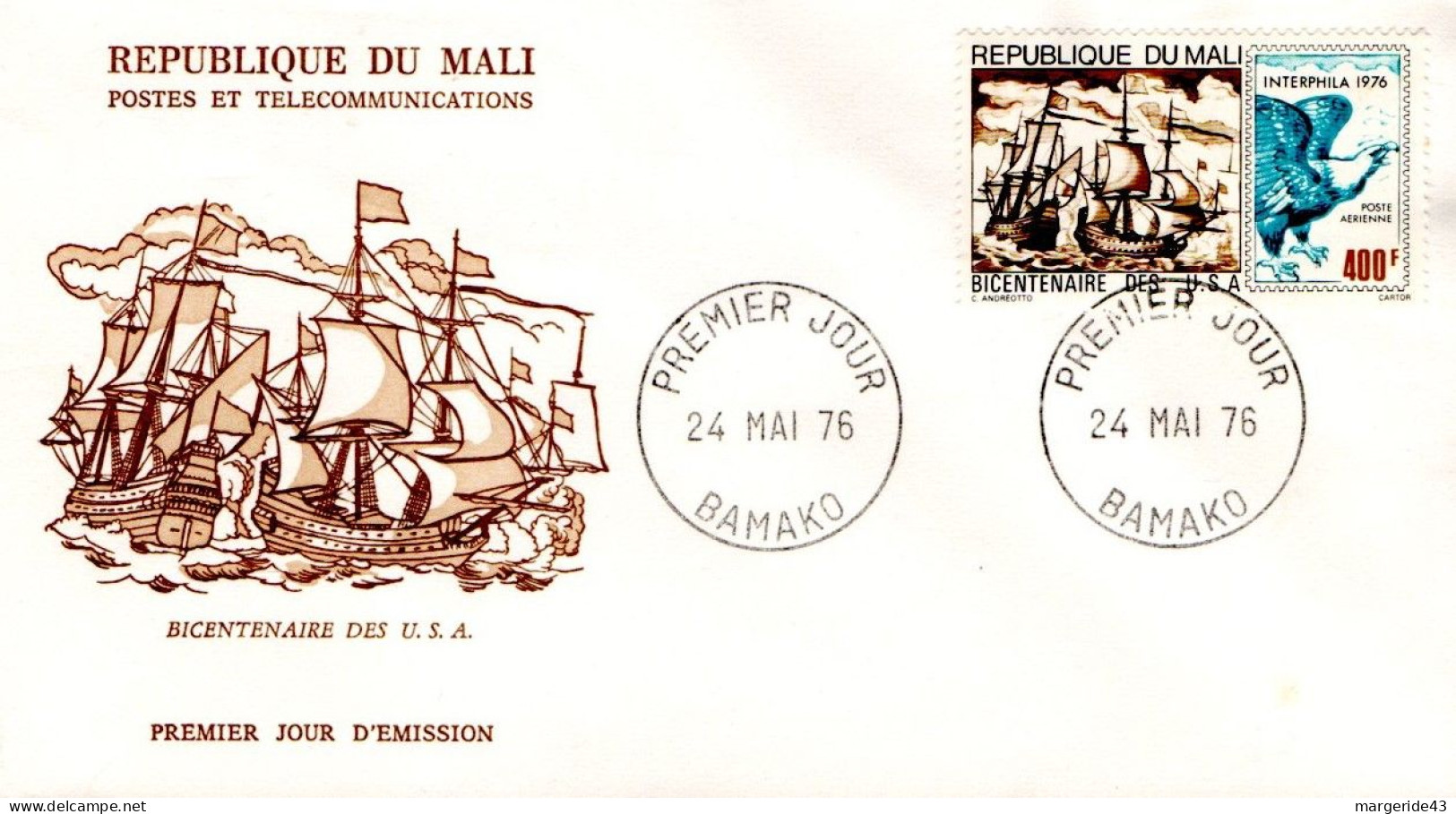 MALI FDC 1976 BICENTENAIRE DES U S A - Malí (1959-...)