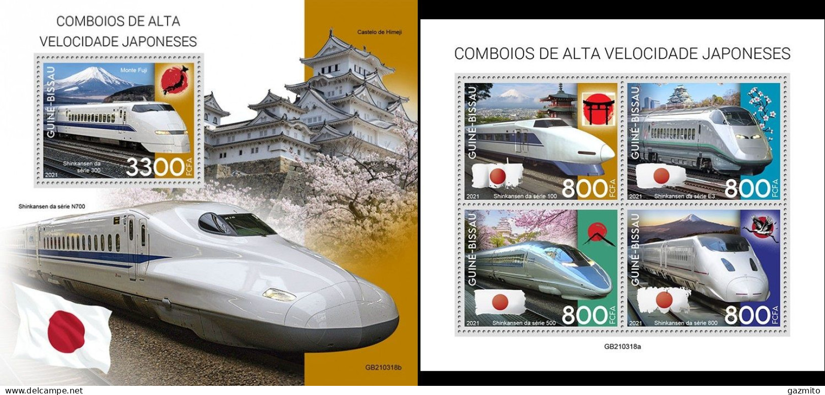 Guinea Bissau 2021, High Speed Train In Japan, Flags, 4val In BF +BF - Briefmarken