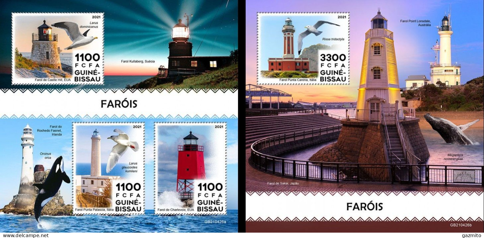 Guinea Bissau 2021, Lighthouse I, Birds, Whales, 3val In BF +BF - Albatros & Stormvogels