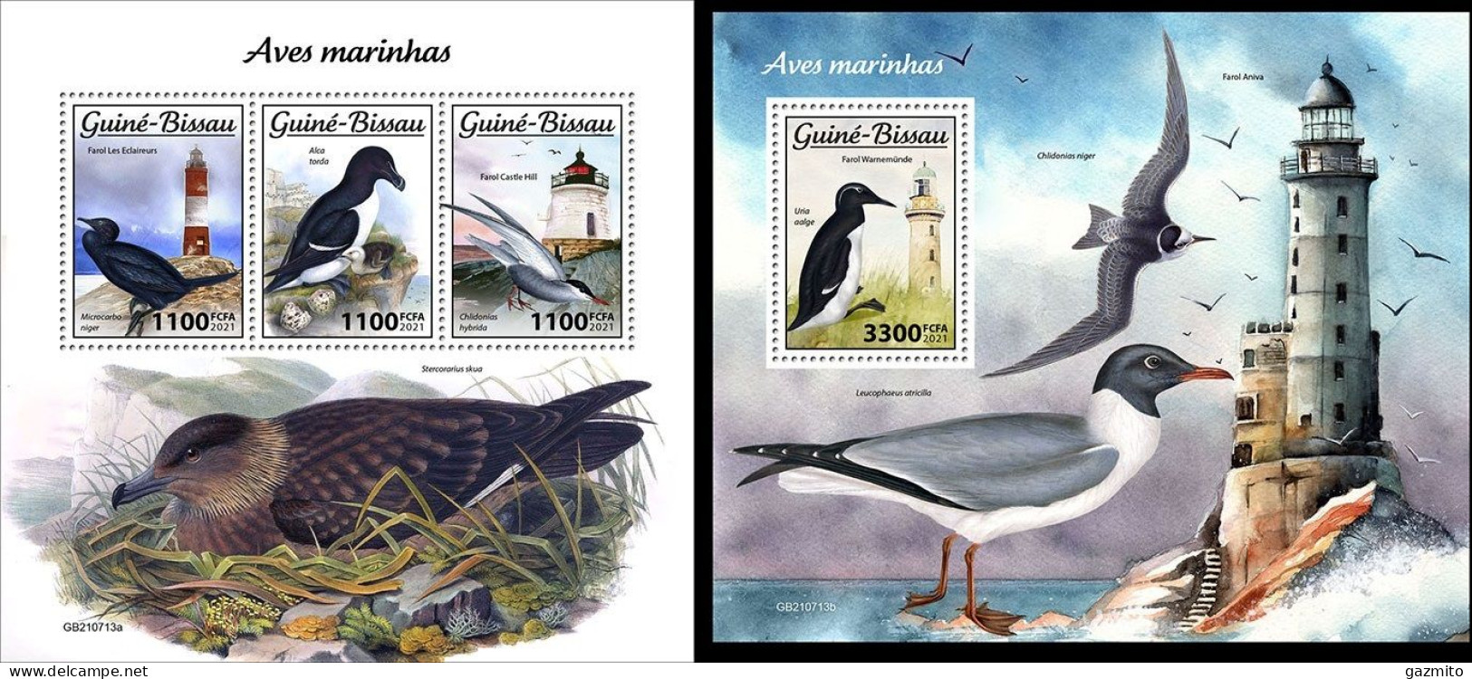 Guinea Bissau 2021, Lighthouses IV, Birds, 3val In BF+BF - Albatros & Stormvogels