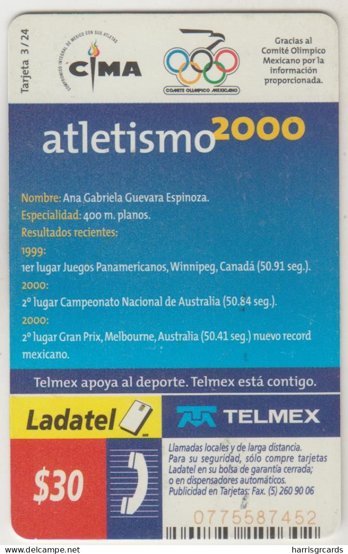 MEXICO - Atletismo Femenino 3/24 , 30 $ Mexican Peso, Chip:SC7 , Used - Mexique