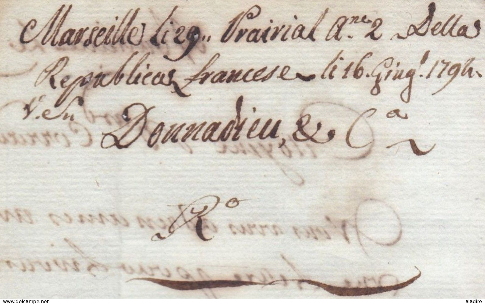 1794 - An 2 - Marque Postale 12 MARSEILLE Sur Lettre Pliée Avec Corresp Vers PORT MAURICE Porto Maurizio Par MONACO - 1701-1800: Précurseurs XVIII