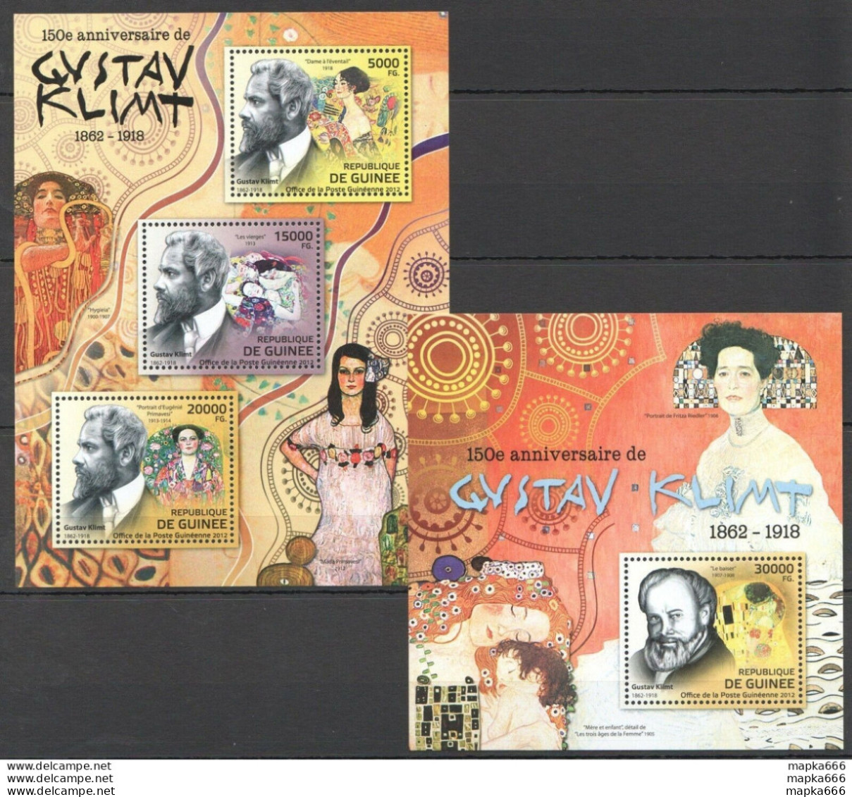 Bc065 2012 Guinea Art Paintings 150Th Anniversary Gustav Klimt 1Kb+1Bl Mnh - Autres & Non Classés