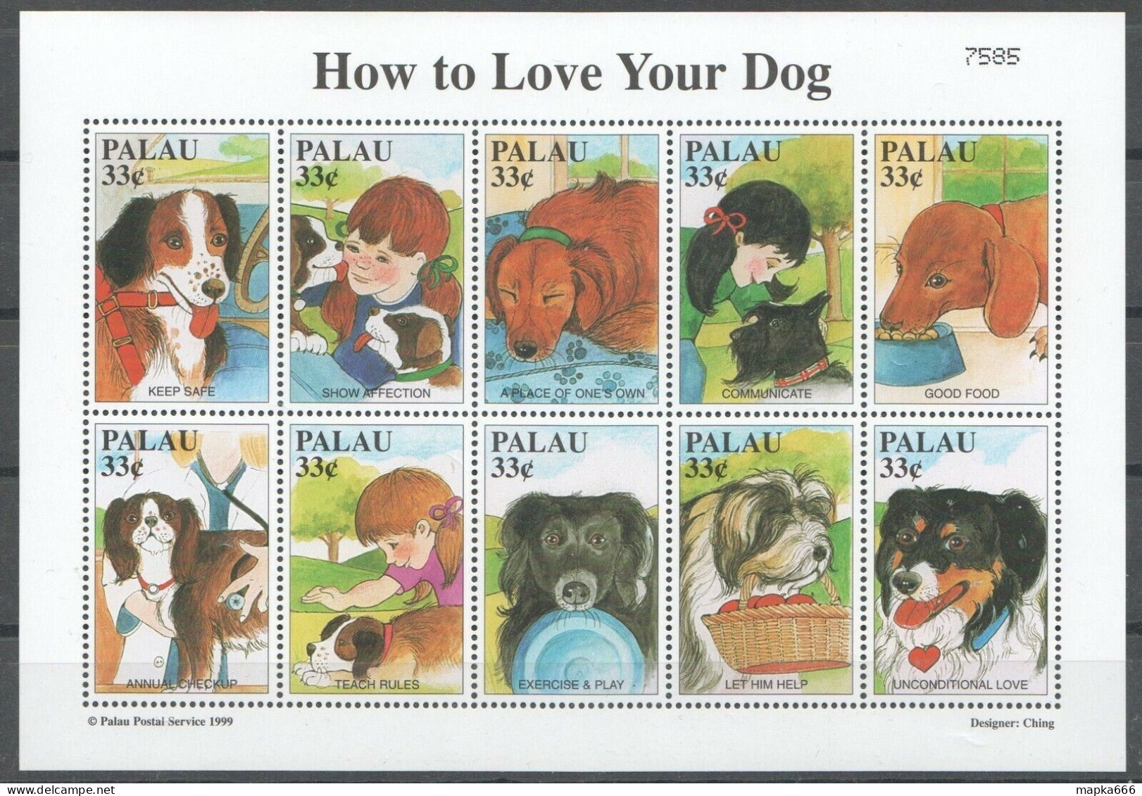 Pk047 1999 Palau Pets How To Love Your Dog 1Kb Mnh Stamps - Honden
