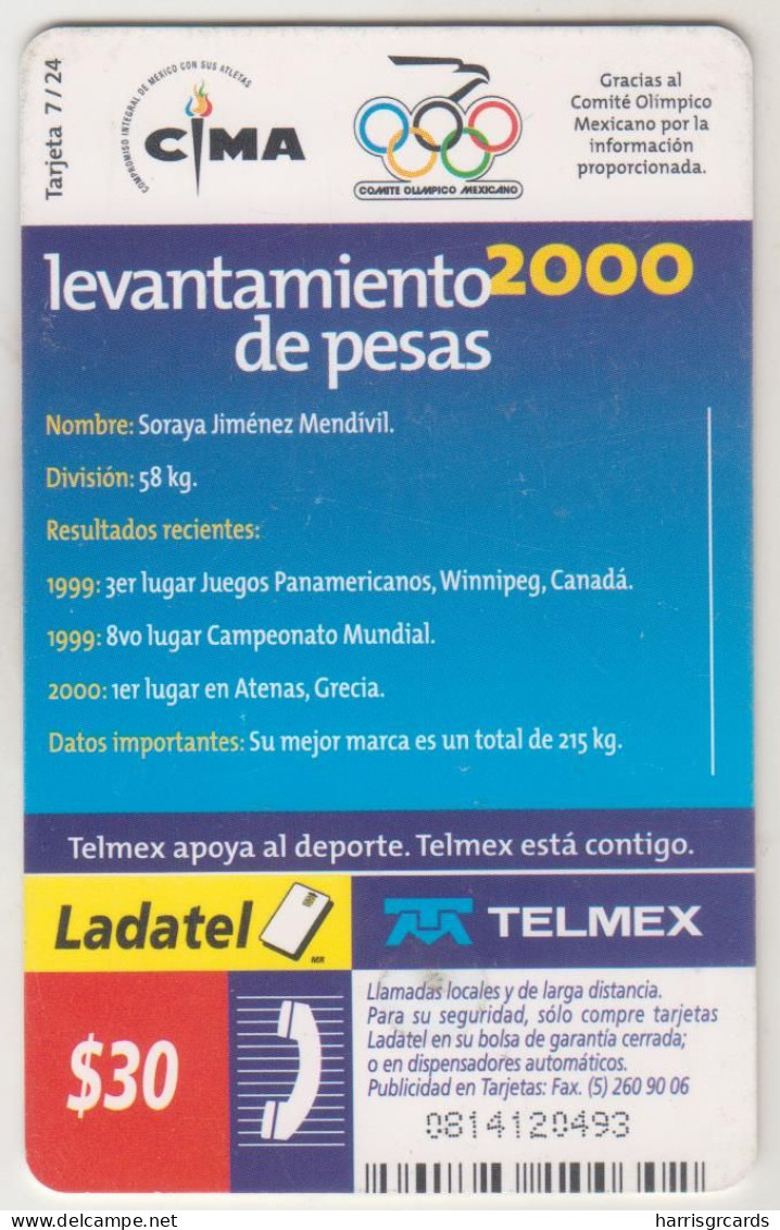 MEXICO - Levantamiento De Pesas 7/24 , 30 $ Mexican Peso, Chip:GEM1A (Symmetric Black) , Used - México