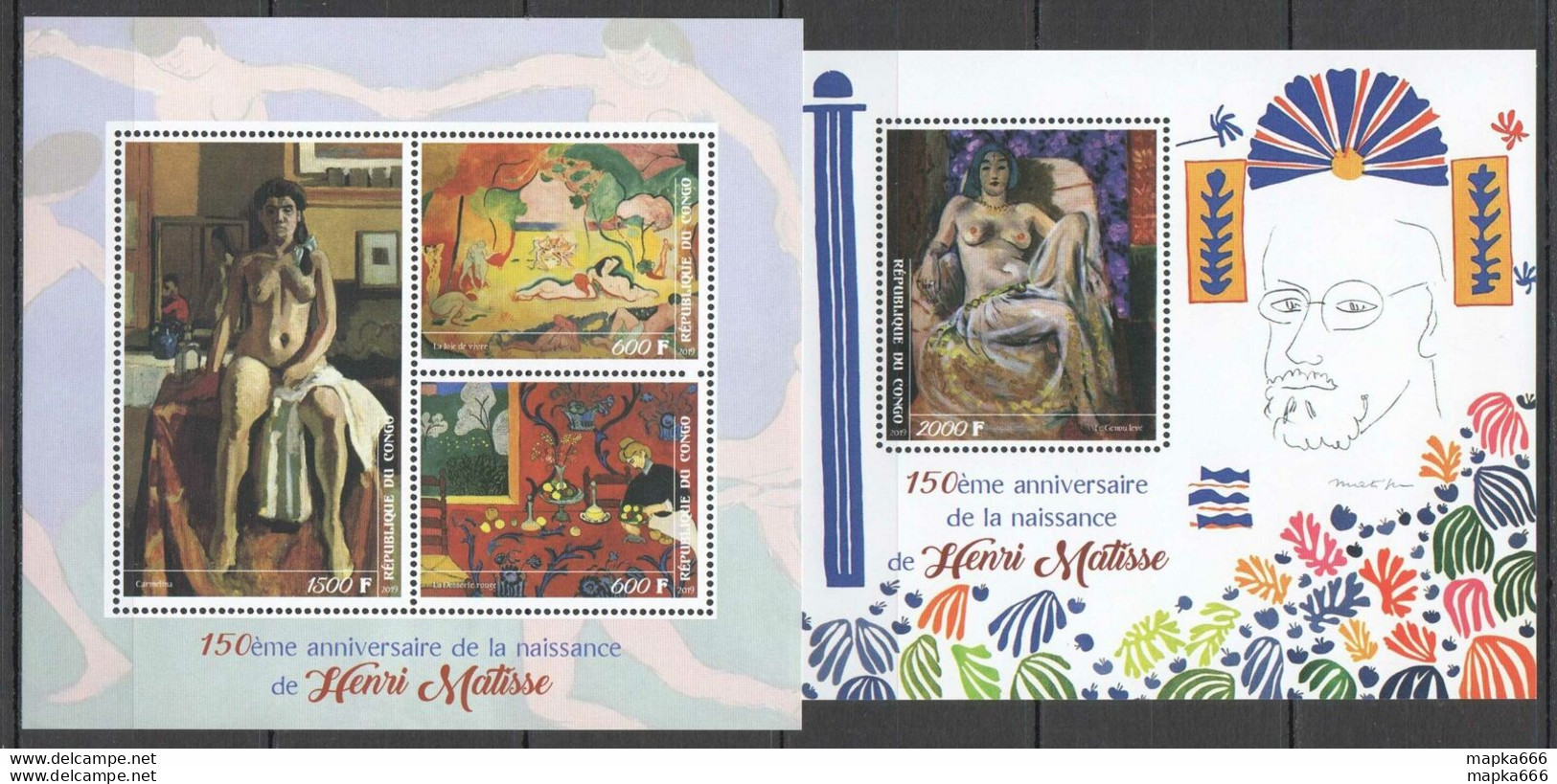 J126 2019 Henri Matisse Erotic Art Nude Paintings Kb+Bl Mnh - Autres & Non Classés