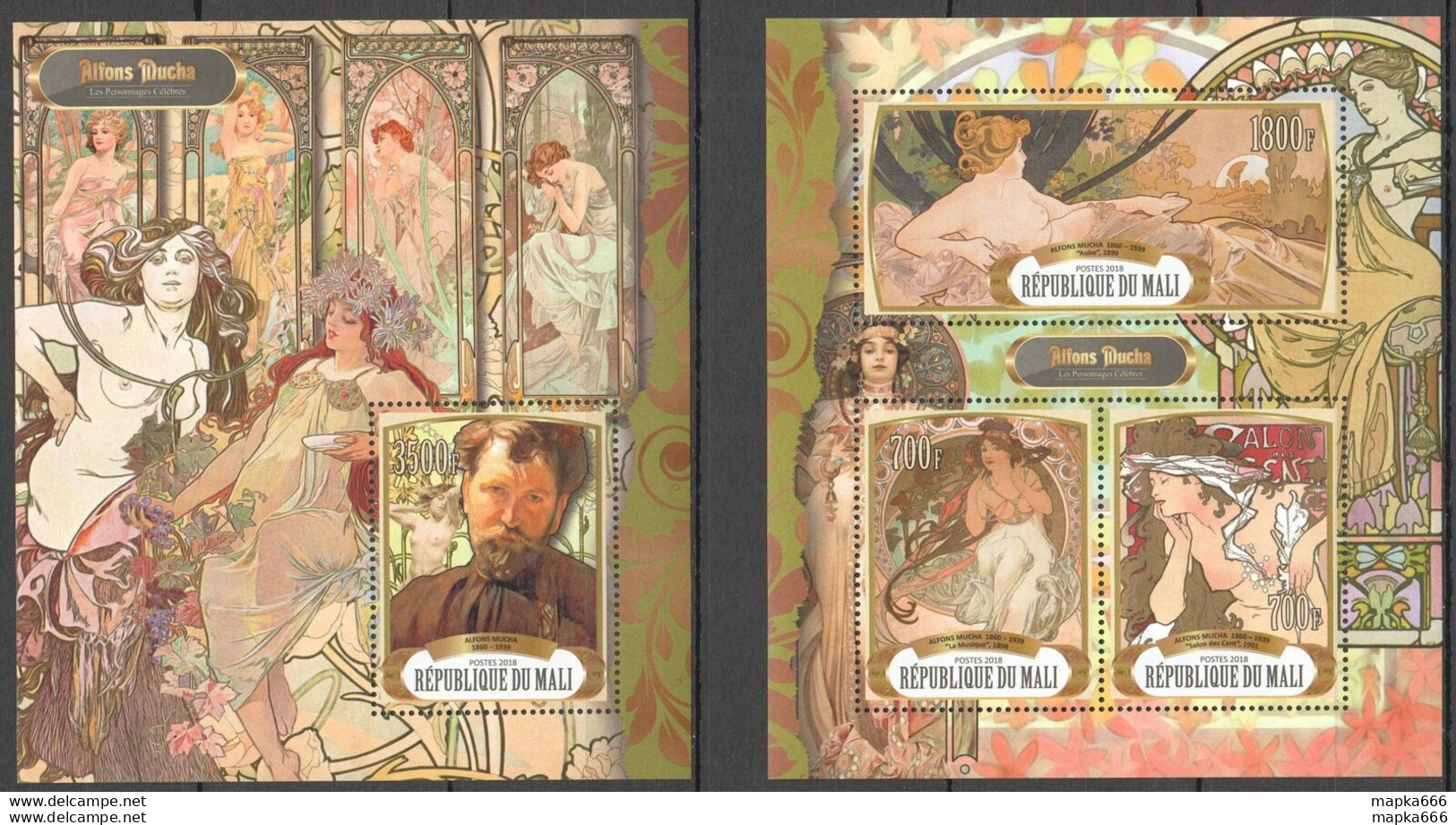 J210 2018 Alphonse Mucha Art Paintings 1Kb+1Bl Mnh - Autres & Non Classés