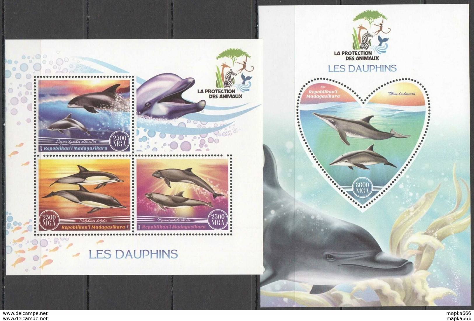 J398 2017 Dolphins Marine Life Fauna Protection Animals 1Kb+1Bl Mnh - Marine Life