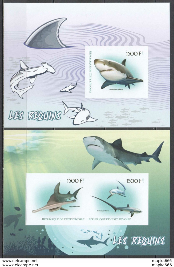 J663 Imperf 2017 Sharks Marine Life Fauna 1Kb+1Bl Mnh - Marine Life