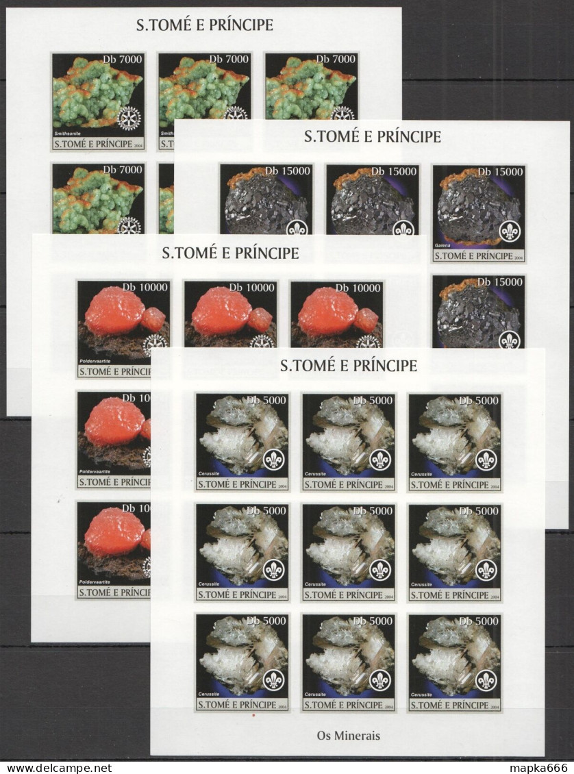 B0123 Imperf 2004 S.Tome & Principe Minerals Geology Crystals 9Set Mnh - Minerales