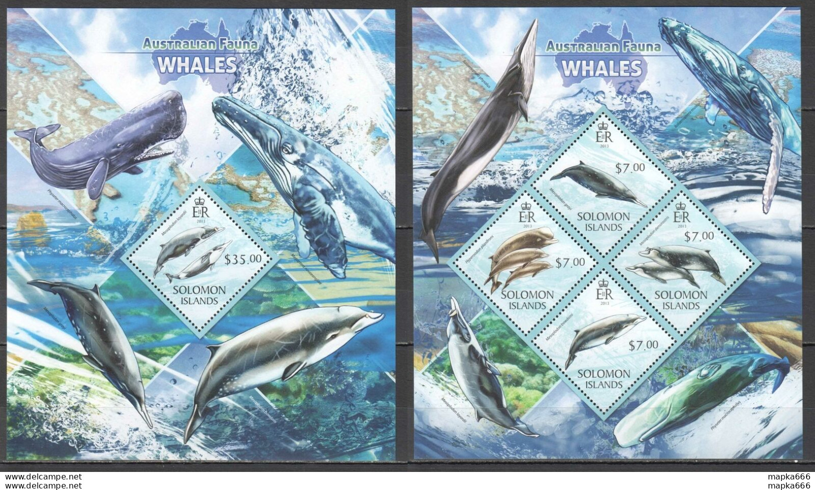 Ls098 2013 Solomon Islands Australian Fauna Whales #1987-90 1Kb+1Bl Mnh - Marine Life