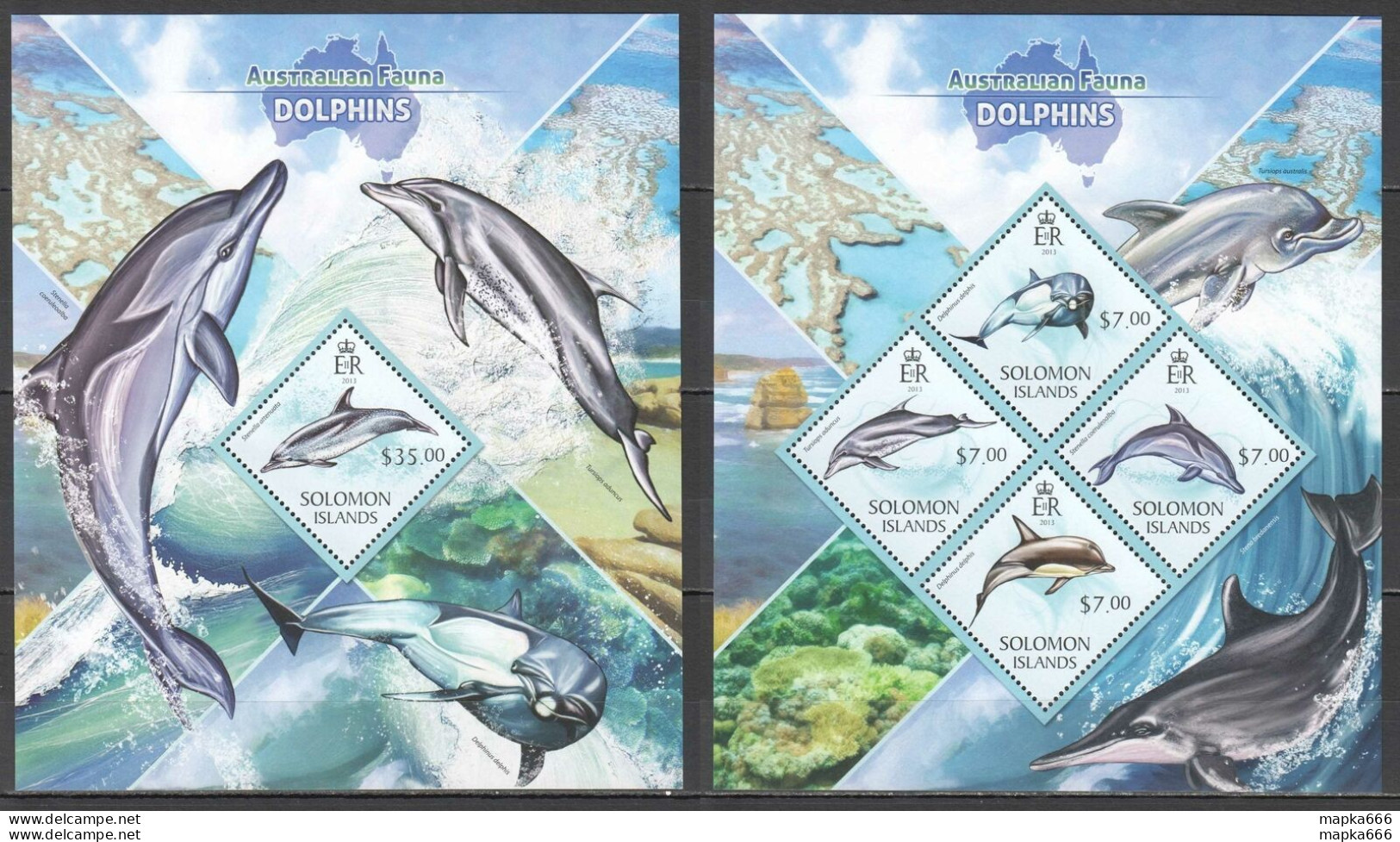 Ls099 2013 Solomon Islands Australian Fauna Dolphins #1991-94 1Kb+1Bl Mnh - Marine Life