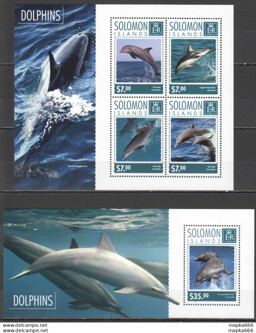 Ls212 2014 Solomon Islands Dolphins Marine Life Fauna #2842-46 1Kb+1Bl Mnh - Marine Life