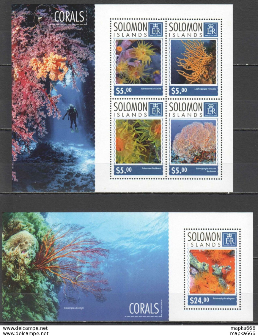 Ls216 2014 Solomon Islands Corals Marine Life #2897-2901 1Kb+1Bl Mnh - Marine Life