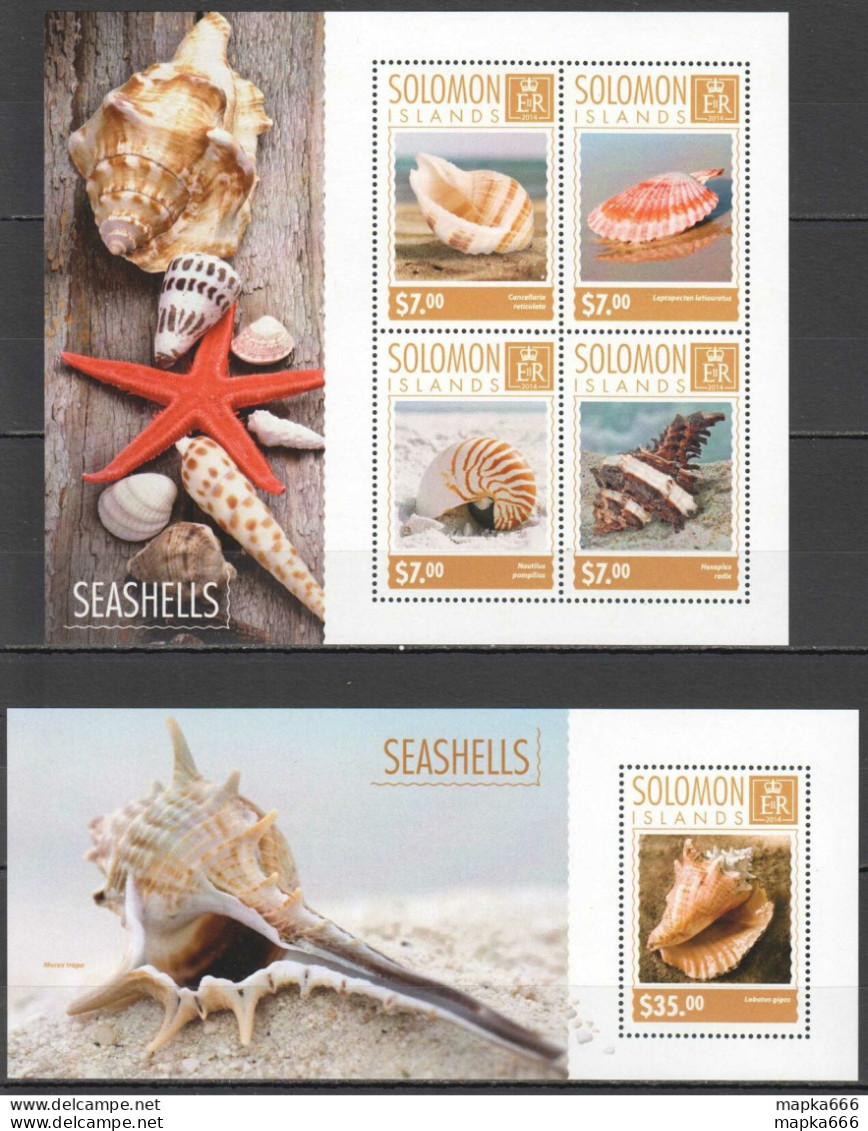 Ls217 2014 Solomon Islands Seashells Marine Life #2807-11 1Kb+1Bl Mnh - Marine Life