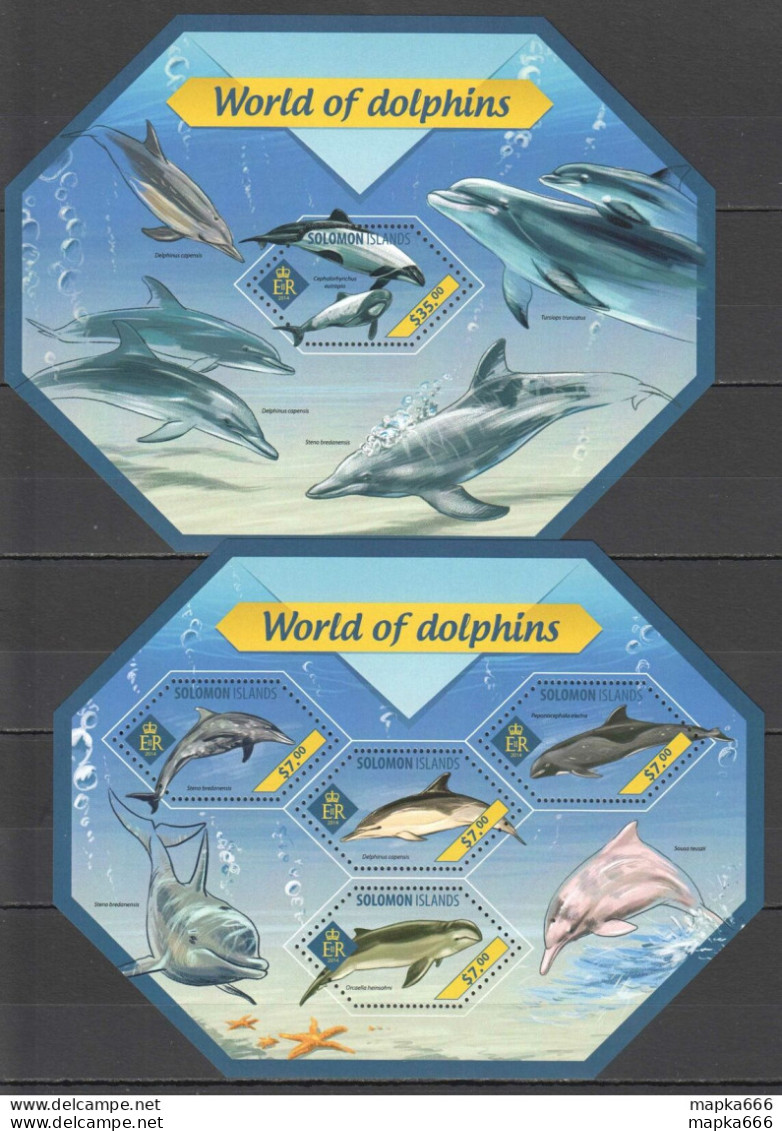 Ls251 2014 Solomon Islands World Of Dolphins Marine Life #2657-61 1Kb+1Bl Mnh - Marine Life