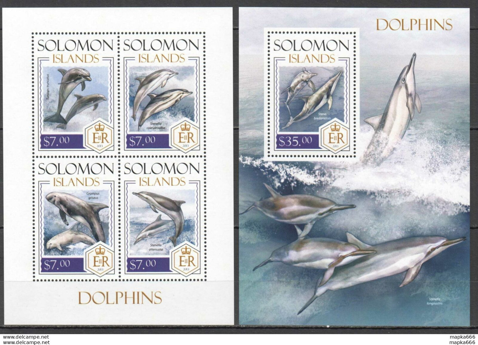 Ls301 2013 Solomon Islands Dolphins Marine Life Fauna #2337-41 1Kb+1Bl Mnh - Marine Life