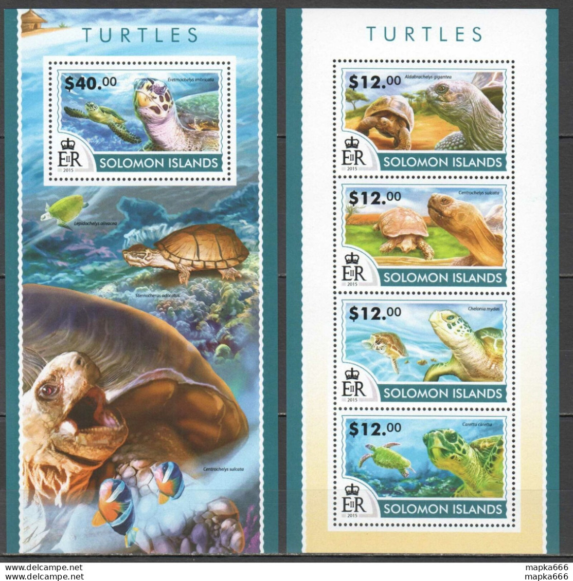 Ls421 2015 Solomon Islands Turtles Marine Life Reptiles #3117-21 1Kb+1Bl Mnh - Marine Life