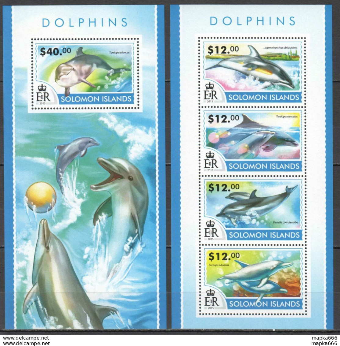 Ls426 2015 Solomon Islands Dolphins Marine Life Fauna #3152-56 1Kb+1Bl Mnh - Marine Life