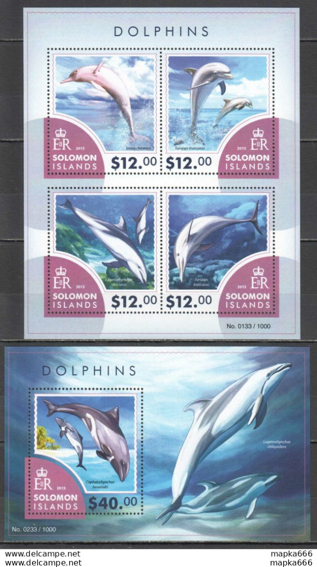 Ls461 2015 Solomon Islands Dolphins Marine Life Fauna #3322-26 1Kb+1Bl Mnh - Marine Life