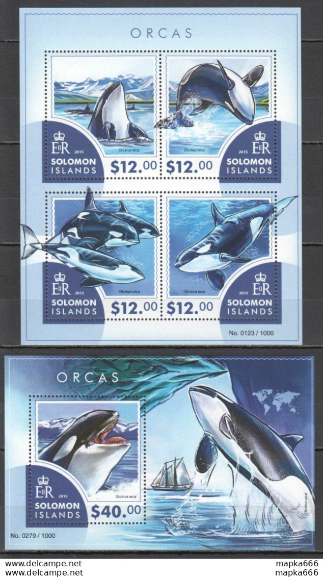 Ls466 2015 Solomon Islands Killer Whales Marine Life Fauna #3327-31 1Kb+1Bl Mnh - Marine Life