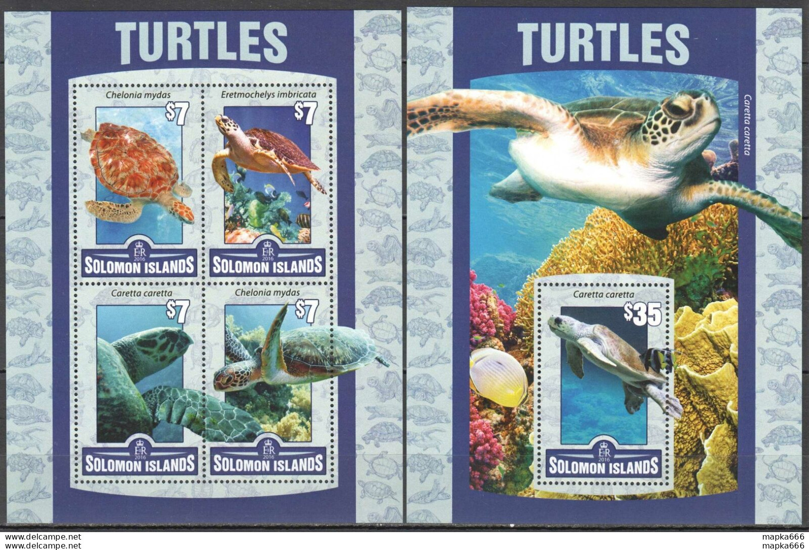 Ls522 2016 Solomon Islands Turtles Reptiles Marine Life #3546-50 1Kb+1Bl Mnh - Marine Life