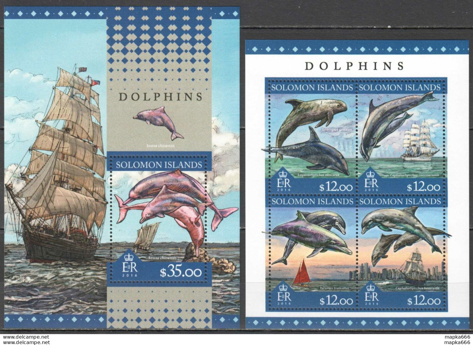 Ls554 2016 Solomon Islands Marine Life Dolphins Sailing Ships #3771-75 1Kb+1Bl - Marine Life