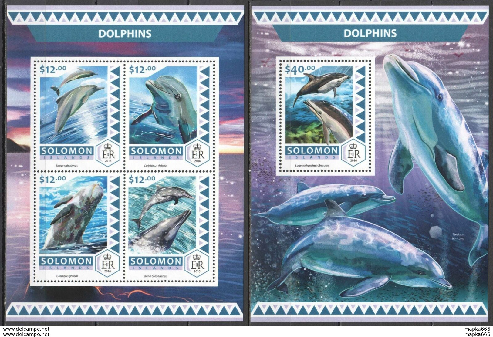 Ls611 2016 Solomon Islands Dolphins Marine Life Fauna #4170-74 1Kb+1Bl Mnh - Marine Life