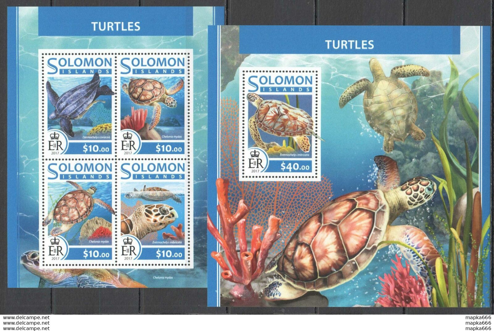 Ls743 2017 Solomon Islands Turtles Reptiles Marine Life #4436-40 1Kb+1Bl Mnh - Marine Life