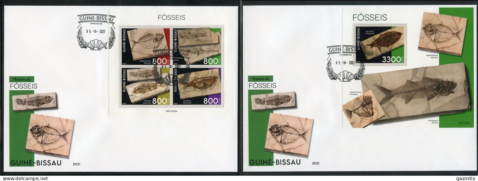 Guinea Bissau 2021, Fossils II, 4val In BF +BF In 2FDC - Fossielen