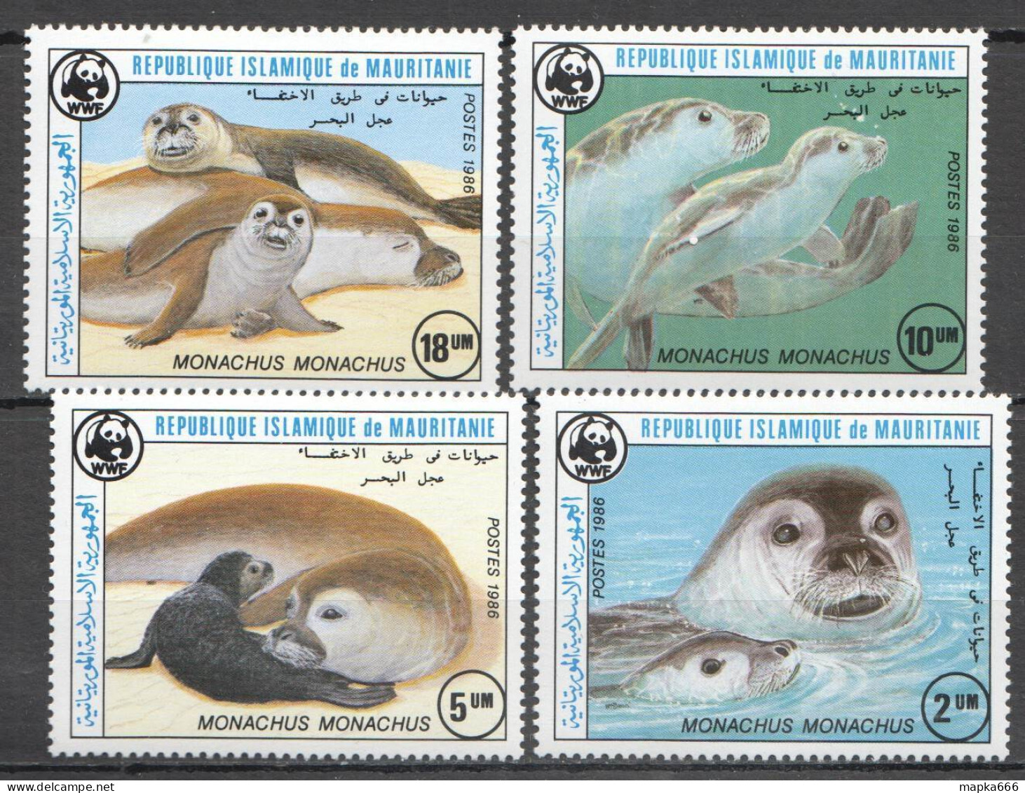 B0181 1986 Mauritania Wwf Seals Marine Life Fauna #871-74 Set Mnh - Marine Life